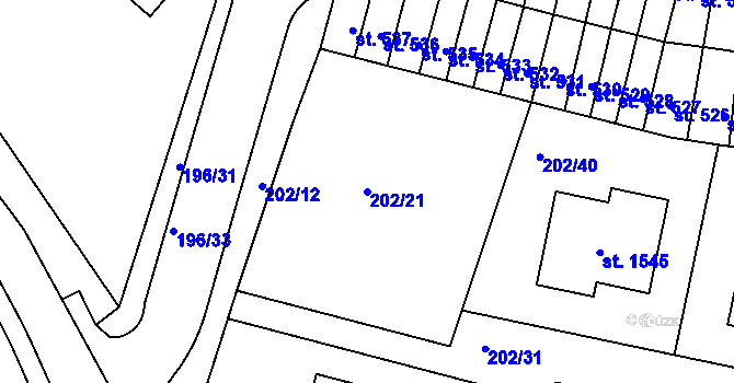 Parcela st. 202/21 v KÚ Klecany, Katastrální mapa