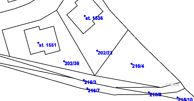 Parcela st. 202/23 v KÚ Klecany, Katastrální mapa