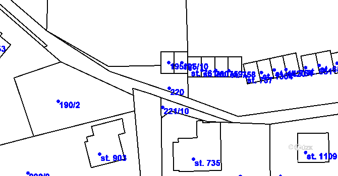 Parcela st. 220 v KÚ Klecany, Katastrální mapa