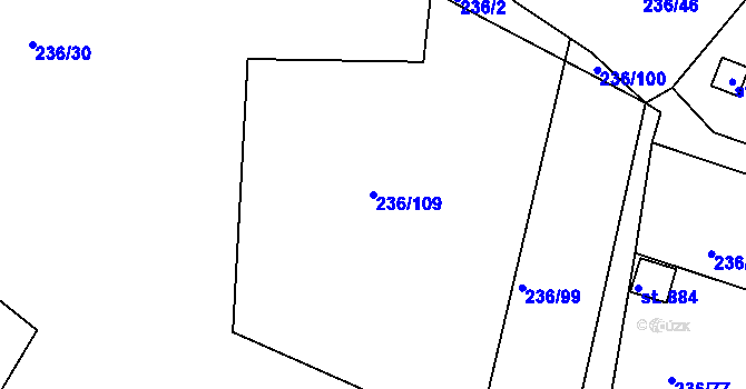 Parcela st. 236/109 v KÚ Klecany, Katastrální mapa
