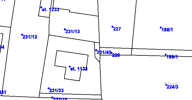 Parcela st. 231/40 v KÚ Klecany, Katastrální mapa