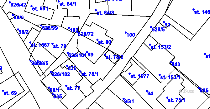 Parcela st. 78/2 v KÚ Klecany, Katastrální mapa