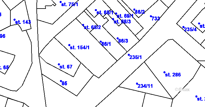 Parcela st. 154/2 v KÚ Klecany, Katastrální mapa