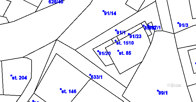 Parcela st. 91/20 v KÚ Klecany, Katastrální mapa