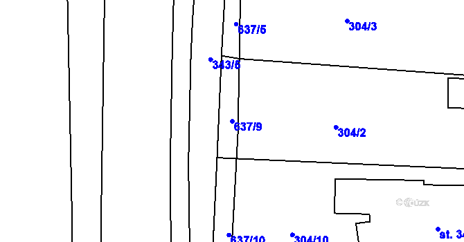 Parcela st. 637/9 v KÚ Klecany, Katastrální mapa