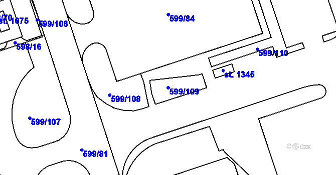 Parcela st. 599/109 v KÚ Klecany, Katastrální mapa