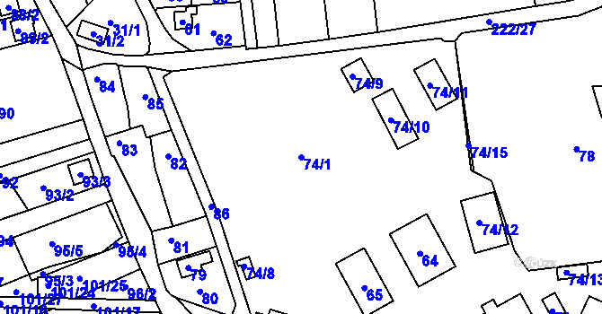 Parcela st. 74/1 v KÚ Klečůvka, Katastrální mapa