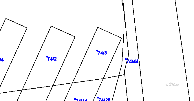 Parcela st. 74/3 v KÚ Klečůvka, Katastrální mapa