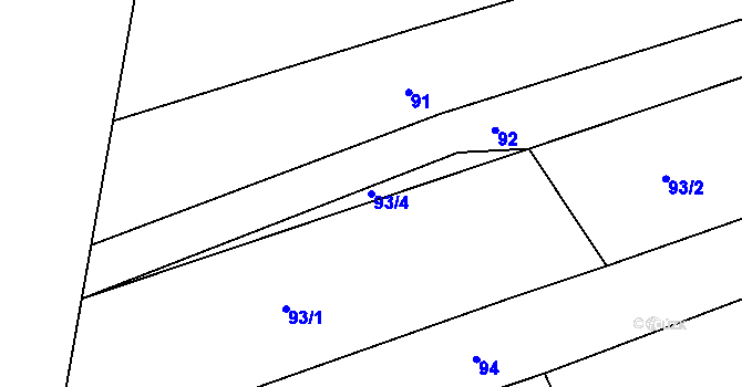 Parcela st. 93/4 v KÚ Klečůvka, Katastrální mapa