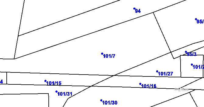 Parcela st. 101/7 v KÚ Klečůvka, Katastrální mapa