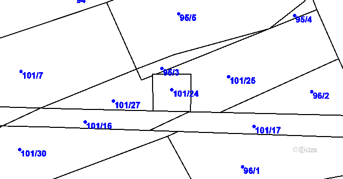 Parcela st. 101/24 v KÚ Klečůvka, Katastrální mapa