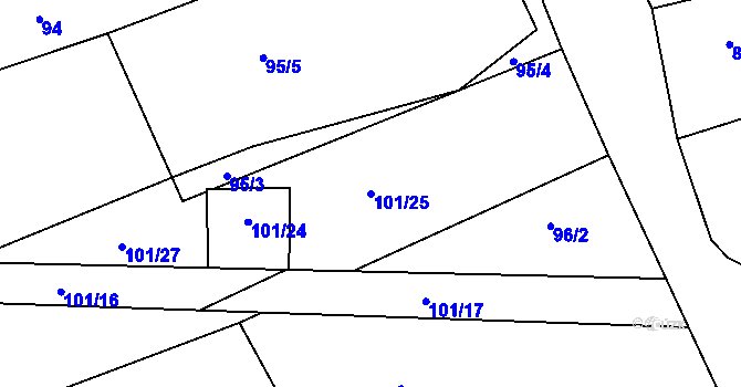 Parcela st. 101/25 v KÚ Klečůvka, Katastrální mapa