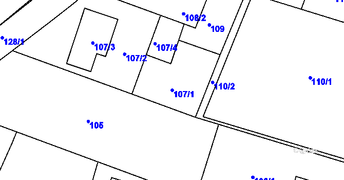 Parcela st. 107/1 v KÚ Klečůvka, Katastrální mapa