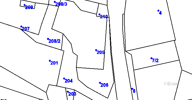 Parcela st. 205 v KÚ Klečůvka, Katastrální mapa