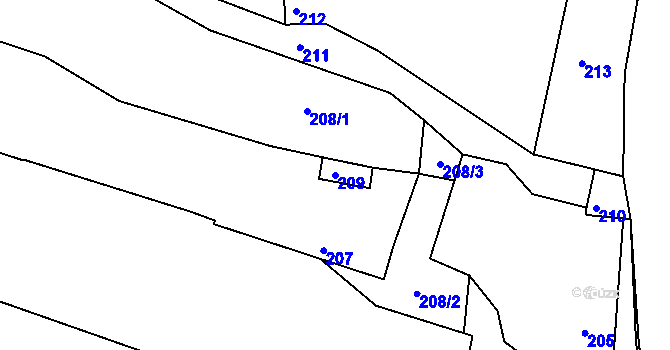Parcela st. 209 v KÚ Klečůvka, Katastrální mapa