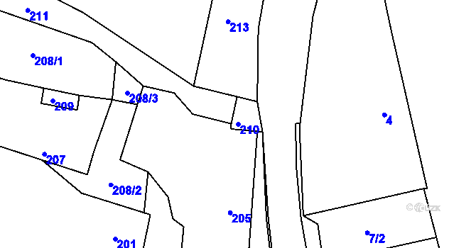 Parcela st. 210 v KÚ Klečůvka, Katastrální mapa