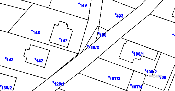 Parcela st. 216/3 v KÚ Klečůvka, Katastrální mapa