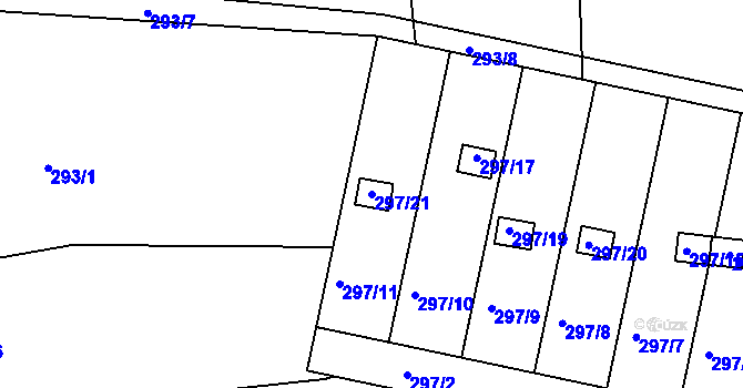 Parcela st. 297/21 v KÚ Klečůvka, Katastrální mapa