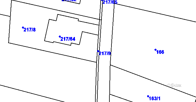 Parcela st. 217/9 v KÚ Klečůvka, Katastrální mapa