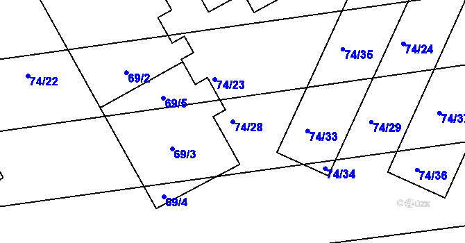 Parcela st. 74/28 v KÚ Klečůvka, Katastrální mapa