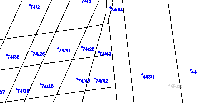 Parcela st. 74/43 v KÚ Klečůvka, Katastrální mapa