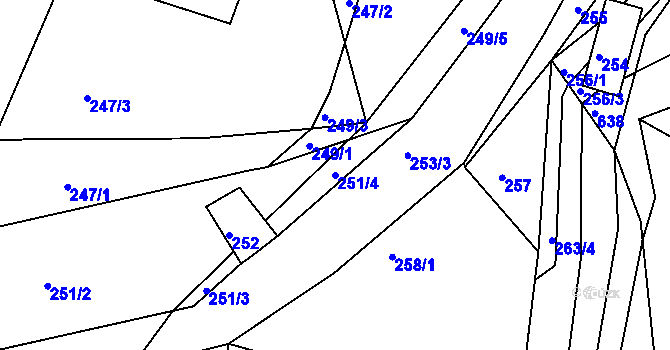 Parcela st. 251/4 v KÚ Klečůvka, Katastrální mapa