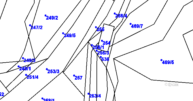 Parcela st. 256/3 v KÚ Klečůvka, Katastrální mapa