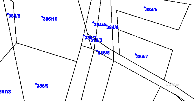 Parcela st. 316/5 v KÚ Klečůvka, Katastrální mapa