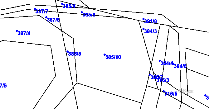 Parcela st. 385/10 v KÚ Klečůvka, Katastrální mapa
