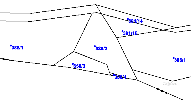 Parcela st. 388/2 v KÚ Klečůvka, Katastrální mapa
