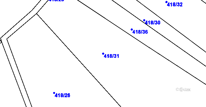 Parcela st. 418/31 v KÚ Klečůvka, Katastrální mapa