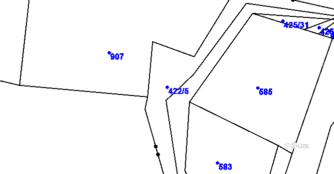 Parcela st. 422/5 v KÚ Klečůvka, Katastrální mapa