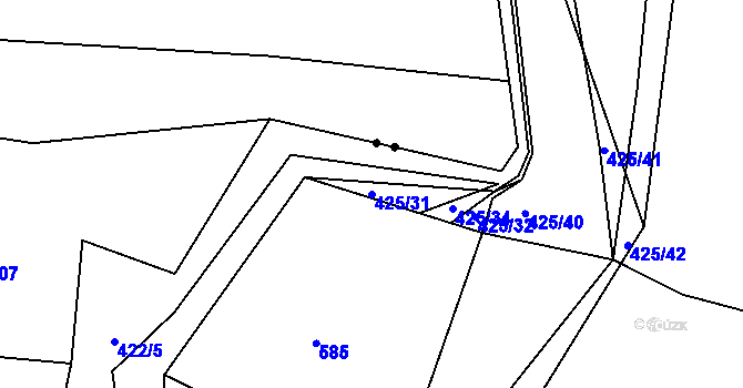 Parcela st. 425/31 v KÚ Klečůvka, Katastrální mapa