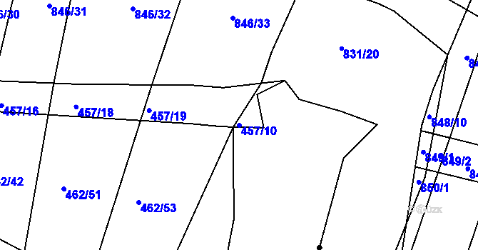 Parcela st. 457/10 v KÚ Klečůvka, Katastrální mapa