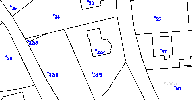 Parcela st. 32/4 v KÚ Klečůvka, Katastrální mapa