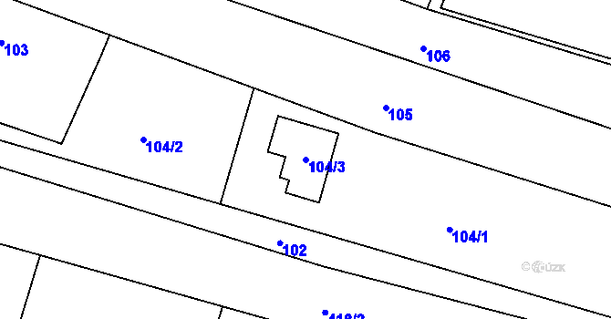 Parcela st. 104/3 v KÚ Klečůvka, Katastrální mapa
