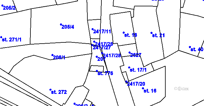 Parcela st. 2417/28 v KÚ Klenčí pod Čerchovem, Katastrální mapa