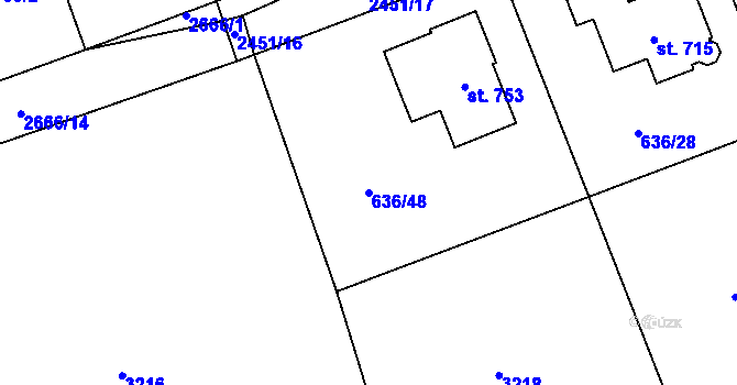 Parcela st. 636/48 v KÚ Klenčí pod Čerchovem, Katastrální mapa