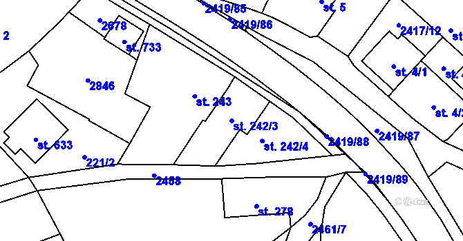Parcela st. 242/3 v KÚ Klenčí pod Čerchovem, Katastrální mapa