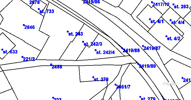 Parcela st. 242/4 v KÚ Klenčí pod Čerchovem, Katastrální mapa