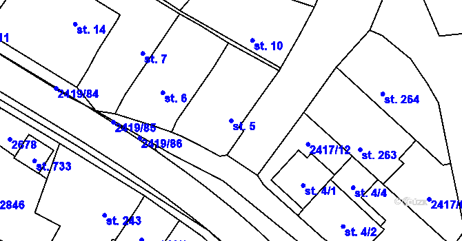 Parcela st. 5 v KÚ Klenčí pod Čerchovem, Katastrální mapa