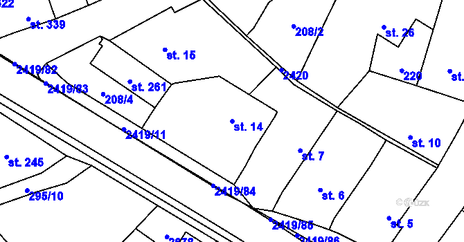Parcela st. 14 v KÚ Klenčí pod Čerchovem, Katastrální mapa