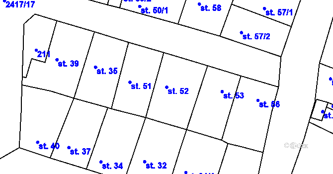Parcela st. 52 v KÚ Klenčí pod Čerchovem, Katastrální mapa