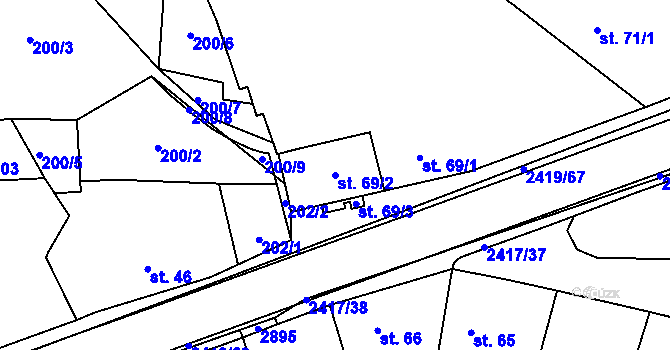 Parcela st. 69/2 v KÚ Klenčí pod Čerchovem, Katastrální mapa