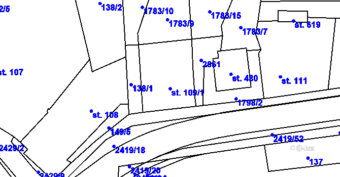 Parcela st. 109/1 v KÚ Klenčí pod Čerchovem, Katastrální mapa