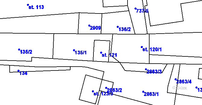 Parcela st. 121 v KÚ Klenčí pod Čerchovem, Katastrální mapa