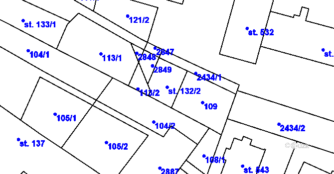 Parcela st. 132/2 v KÚ Klenčí pod Čerchovem, Katastrální mapa