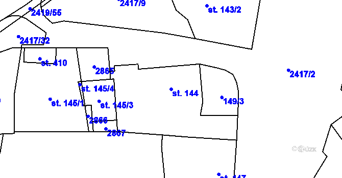 Parcela st. 144 v KÚ Klenčí pod Čerchovem, Katastrální mapa