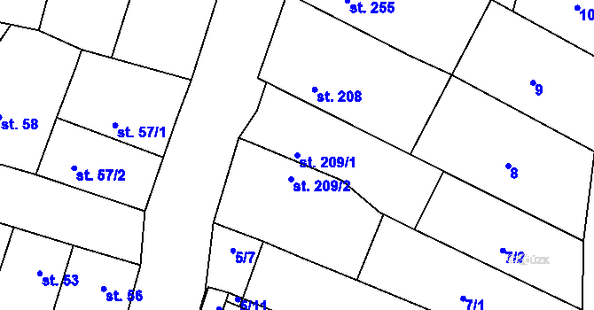 Parcela st. 209/1 v KÚ Klenčí pod Čerchovem, Katastrální mapa