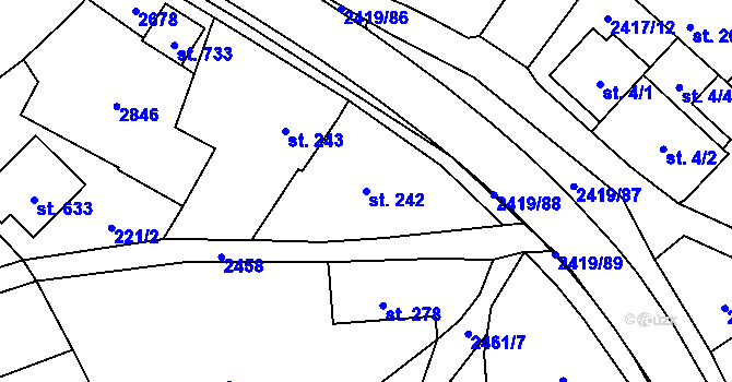 Parcela st. 242 v KÚ Klenčí pod Čerchovem, Katastrální mapa